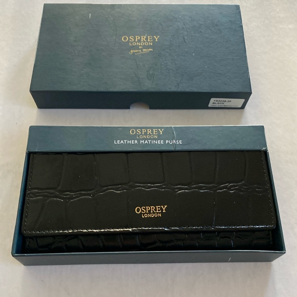OSPREY London Julia Large Matinee- Croc Black Leather Purse NWT